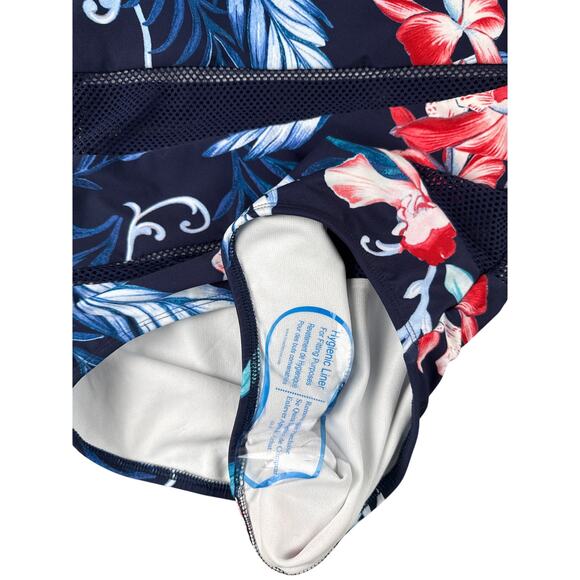 CARMEN MARC VALVO Swimsuit One Piece Size 8 Floral Mesh Maritime One shoulder - Picture 4 of 8